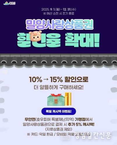 밀양사랑상품권 할인율 확대 홍보물