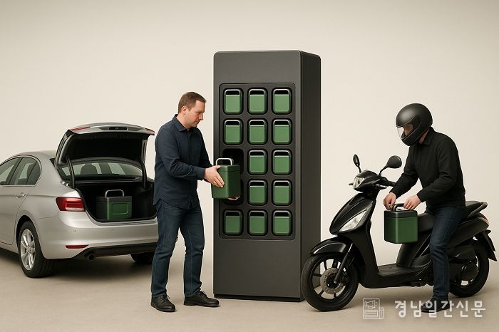 Vehicle 에서 버려지는 잉여전력을 모아 스테이션에서 스왑하는 그림