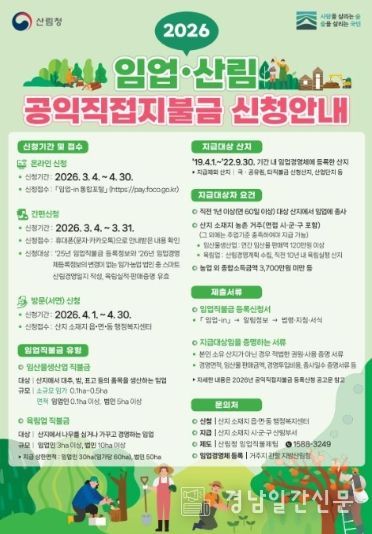 2026 임업․산림 공익직접지불금 신청하세요!!